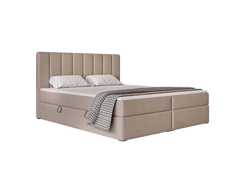  Lit coffre leo - 160x200 cm - avec matelas et surmatelas - tissu tissé chiné - cappuccino LEO - Conforama A