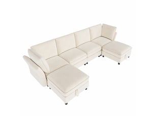 Canapé d'angle gauche fixe <strong></strong> <strong></strong> 6 places Tissu beige avec coffre de rangement