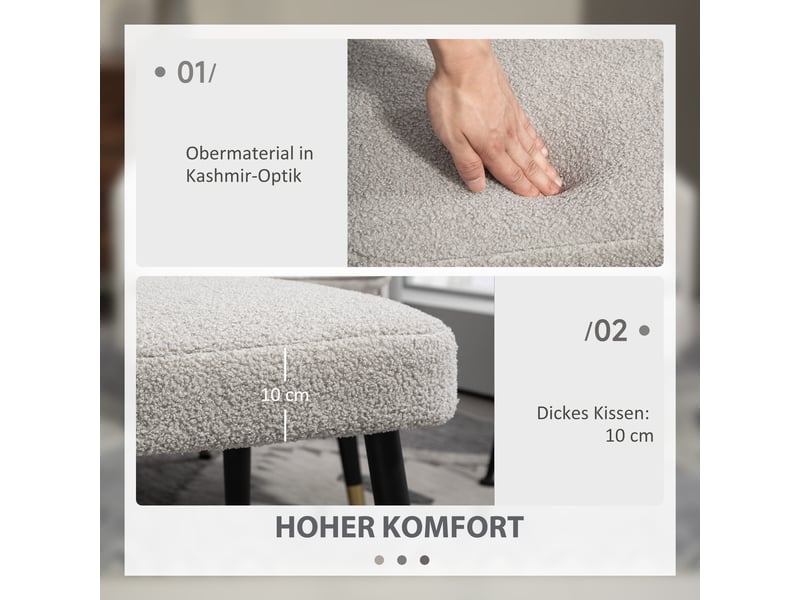  Tabouret gris clair avec assise rembourrée en laine et piètement en acier mesurant 42 x 42 x 44 cm idéal comme repose-pieds  - Conforama E