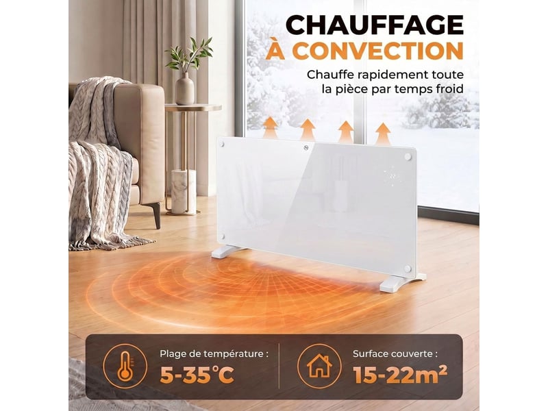  Radiateur électrique connecté wifi 2000 w, chauffage convecteur sur pied ou mural, télécommande, écran led, 15-22m²  - Conforama E