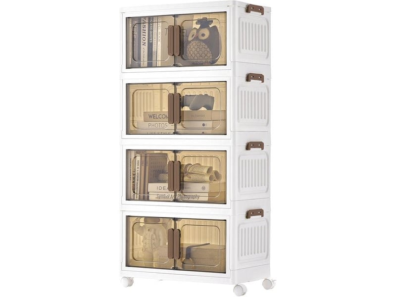  Lot de 2 boîtes de rangement empilables sur roulettes 26 x 45 x 91 cm avec couvercle et double porte en plastique blanc 12_0012402  - Conforama A