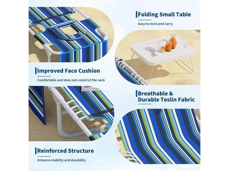  Banc de jardin réglables chaises de plage 3 en 1 pour terrasse– trou pour le visage, table pliante, ,coussin amovible cBc-NehCrufh0YcY - Conforama C