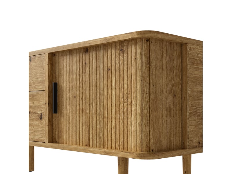 Meuble tv 165 cm avec 4 tiroirs et 2 portes coulissantes, mdf, décor bois, angles arrondis  - Conforama E