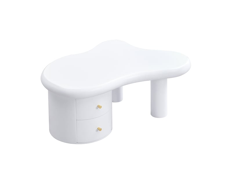  Table basse blanche avec 2 tiroirs, forme organique en mdf, 97 × 64 × 42 cm  - Conforama R