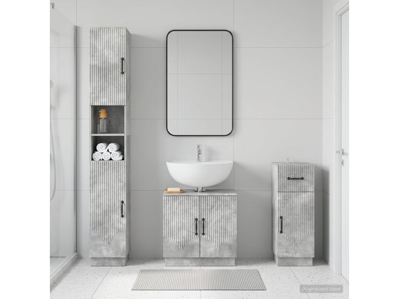  Ensemble de meuble de salle de bain 3 pièces hoorn gris béton cf63482  - Conforama B