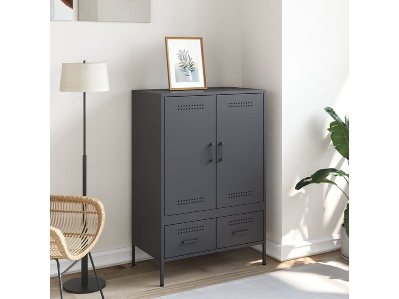  Buffet haut - bahut - meuble de rangement anthracite 68x39x101,5 cm acier  - Conforama C