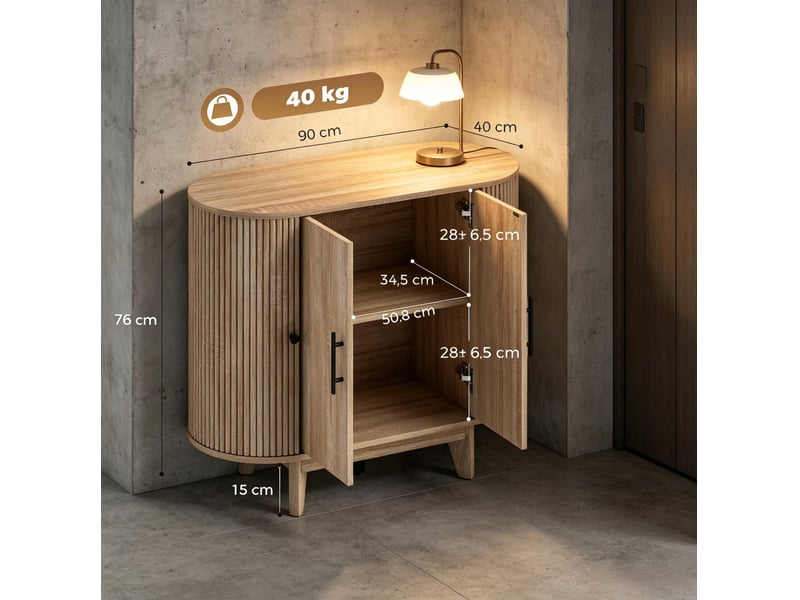  Buffet 4 portes 90 x 40 x 76 cm avec étagère réglable, effet chêne naturel  - Conforama D
