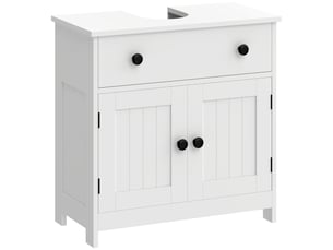 Meuble sous lavabo blanc 60 cm, sur pied avec tiroir et 2 portes