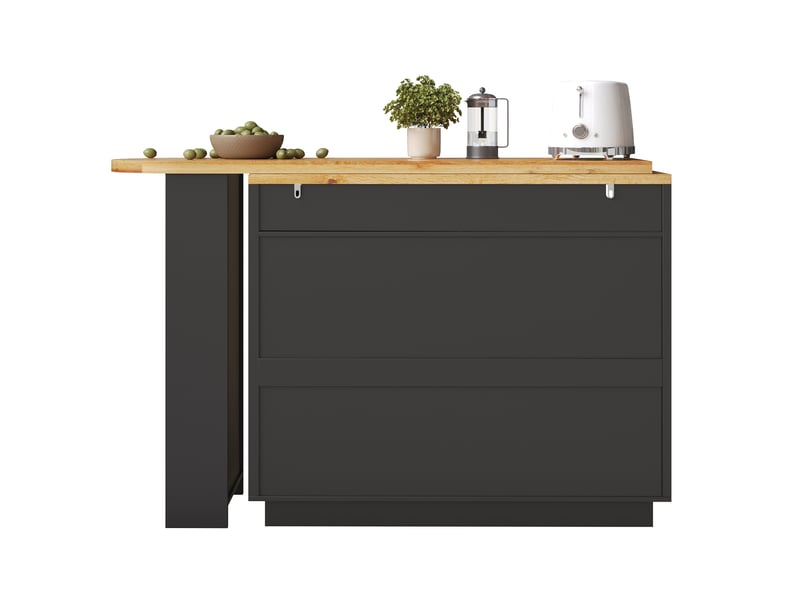 Desserte cuisine, îlot central sur roulettes avec plan de travail, plateau extensible, 6 tiroirs, dimensions 137 à 215 x 39 x 102,3 cm, mdf, noir - Conforama A