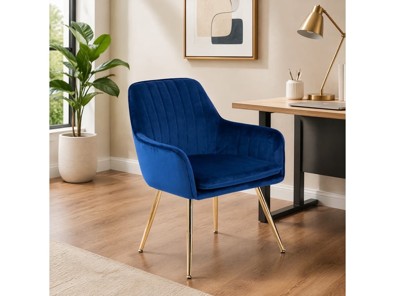  Chaise de salle à manger lot de 2 avec accoudoirs - lpospi - coussin amovible, structure métallique, tissu - bleu  - Conforama C