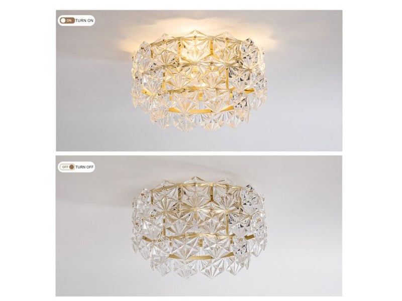  Lustre ventilateur cristal 50 x 50 x 29,5 cm, or, télécommande et application bluetooth, 6 vitesses, réversible  - Conforama B