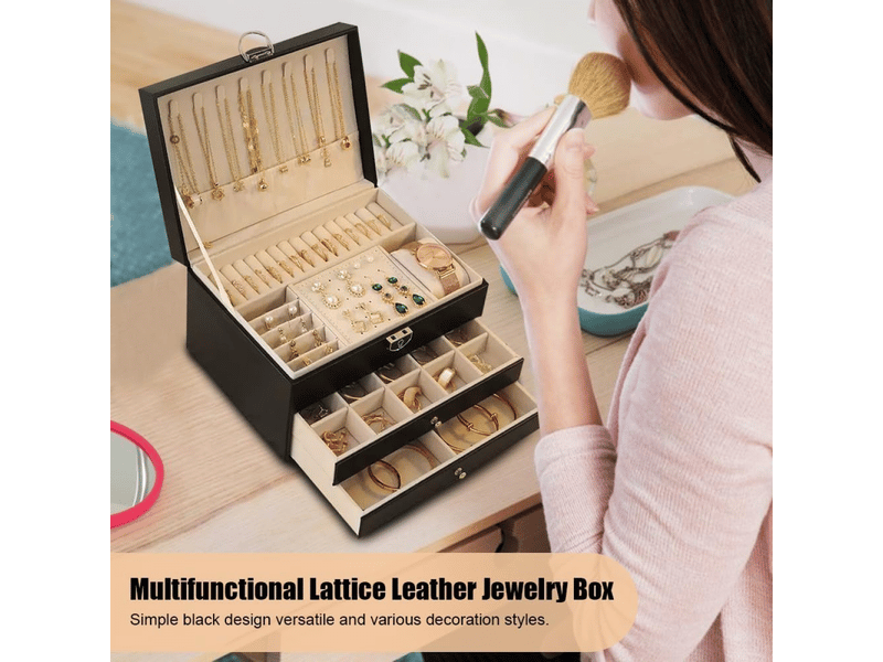  Boite a bijoux, rangement bijoux 3 niveaux boite , boite à bijoux femme boite rangement bijouxrange,noir  - Conforama B