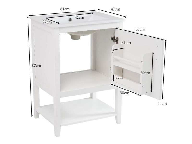  Meuble sous-lavabo avec lavabo en céramique - 60 cm - blanc - mdf - résistant aux rayures - facile à installer 61x47x87cm - Conforama E