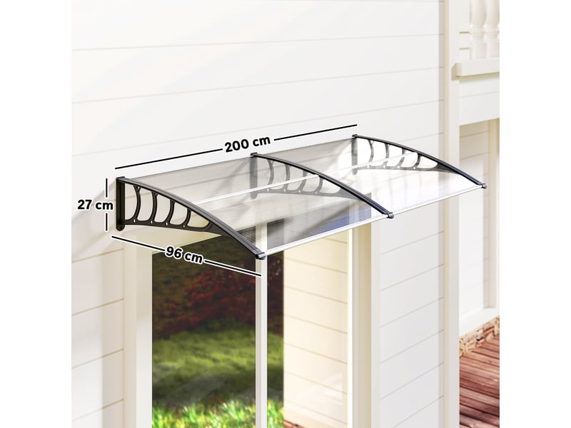  Auvent moderne en polycarbonate, aluminium et pp pour balcons, fenêtres et portes, 200 x 96 x 27 cm  - Conforama E