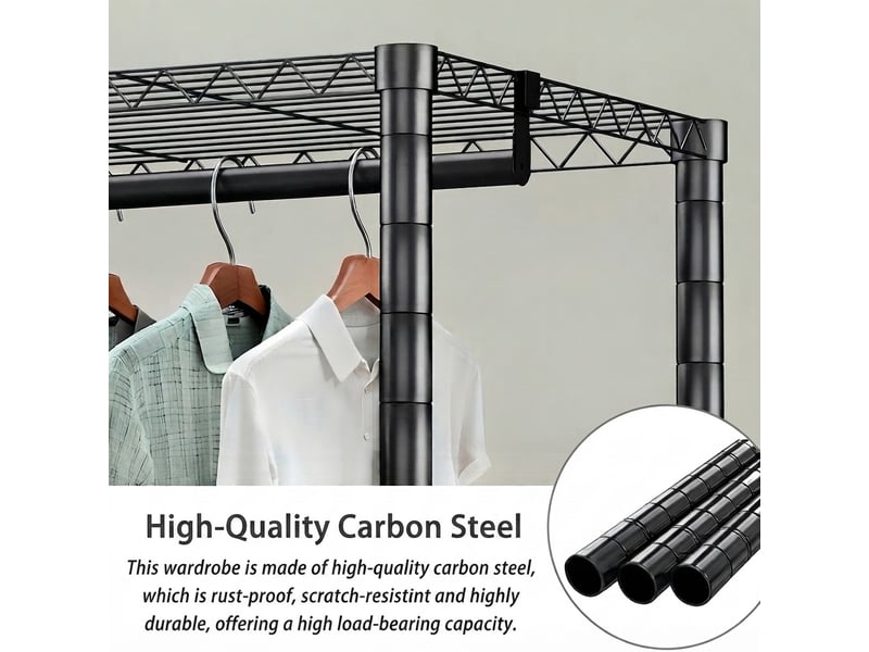  Portant à vêtements, rangement intégré, hauteur réglable, en métal, noir cao-W5901P521795-conf-NEW - Conforama C
