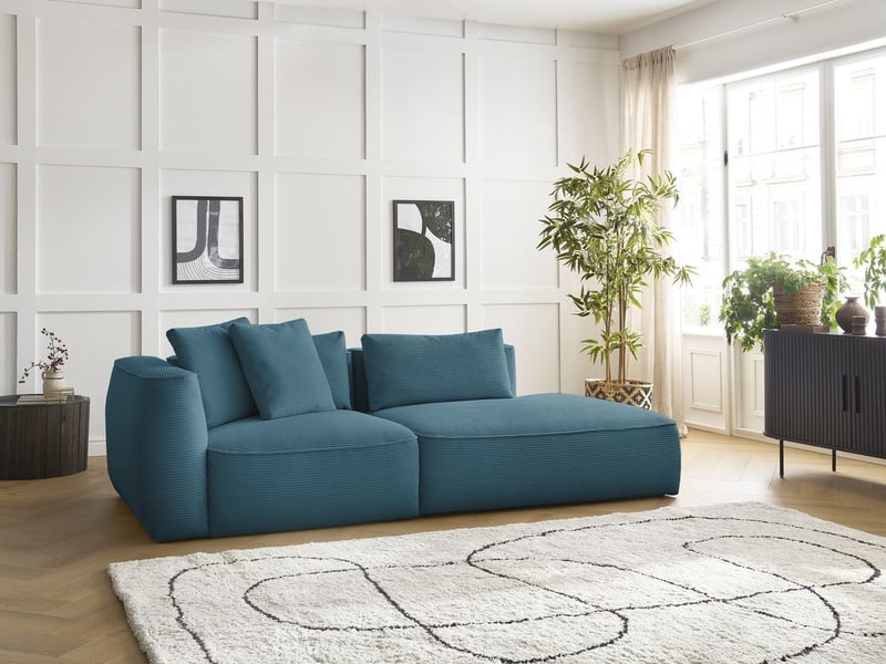  Bobochic canapé droit fixe 3 places leopold velours côtelé bleu clair  accoudoir gauche LEOPOLD - Conforama D