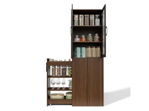 Meuble de rangement cuisine 60x30x180 cm avec portes vitrées, noir et naturel