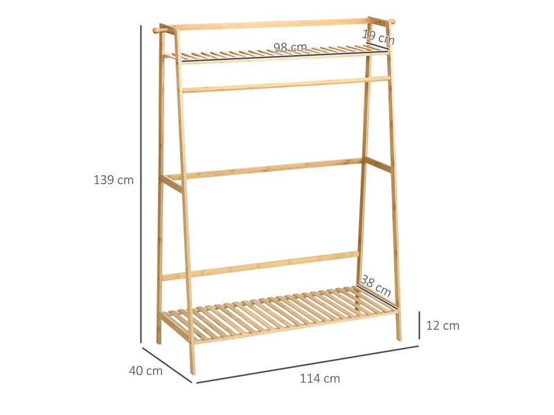 Portant à vêtements penderie - 2 étagères, 2 patères, barre de suspension - bambou verni - Conforama C