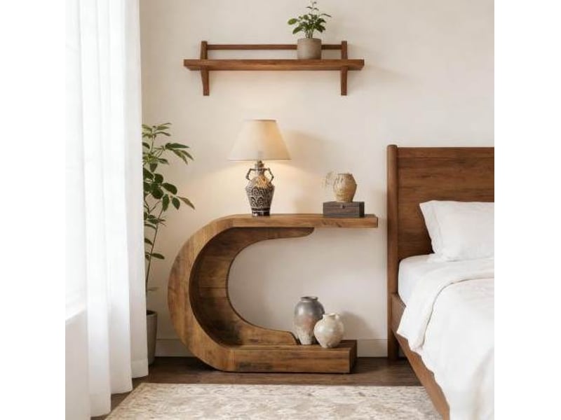  Table console 110x35x75 cm forme c bois brun rustique  - Conforama E