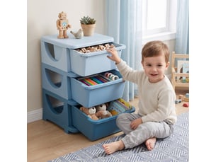 Commode à 6 tiroirs pour enfants de 3 à 6 ans, bords arrondis, meuble de rangement pour jouets en polypropylène, 37 x 37 x 56,5 cm, bleu