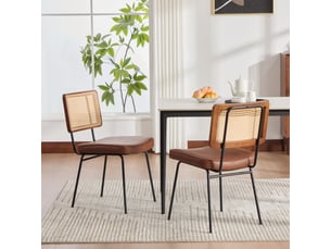 Lot de 2 chaises de salle à manger en cuir pu style vintage, chaises sans accoudoirs avec dossier aspect rotin, marron
