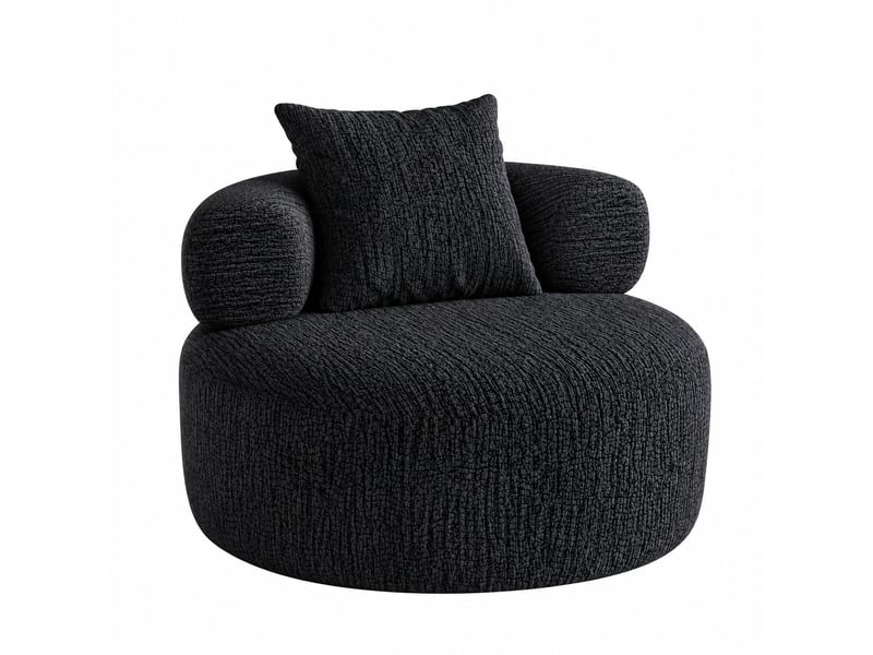 Fauteuil rond 1 place 100 x 100 x 65cm - chenille noir - mousse haute densité, coussin inclus pour salon, sans montage DJ-W3463P49987123-ZMS - Conforama A