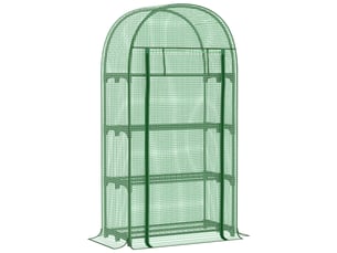 Serre de jardin avec étagères métalliques, bâche en pe et porte enroulable, 80 x 49 x 160 cm, verte