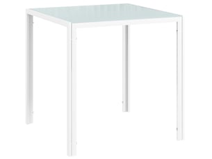Table de salle à manger pour 4 personnes avec plateau en verre et cadre métal, pour cuisine, blanc, 75 × 75 × 75 cm