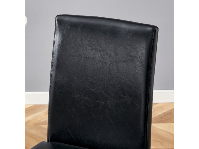  Ensemble de 4 chaises minimalistes noir et argent - cuir pu noir, pieds métal argenté, luxe européen, style moderne  - Conforama D