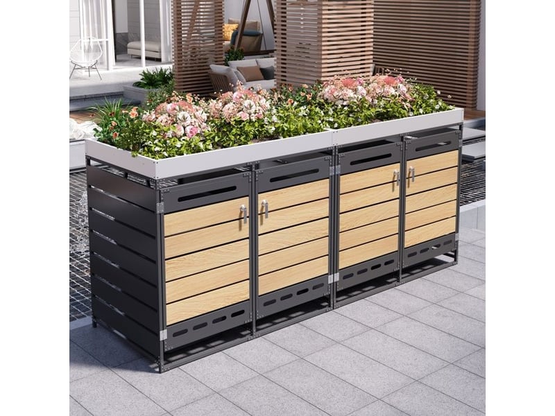  Armoire de rangement de jardin - bac à plantes intégré - lattes horizontales aspect bois - ventilation à fentes longues 262x79x120cm - Conforama B