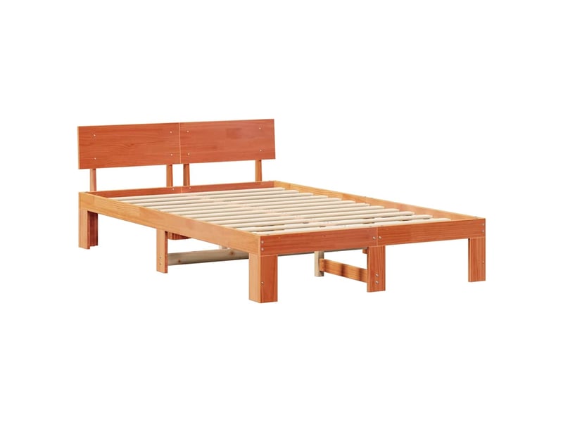  Lit double- lit adulte -  cadre de lit avec tête de lit brun  140 x 190 cm pin massif  - Conforama C