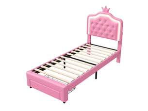 Lit avec rangement 90x200 cm <strong>Lonelyo</strong>  <strong></strong> coloris rose