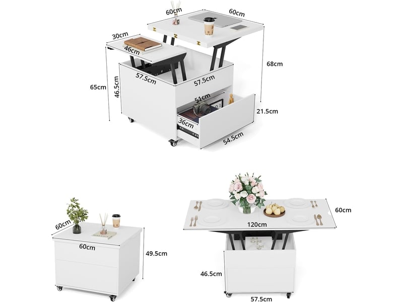  Table basse extensible à plateau relevable (blanche)  - Conforama C