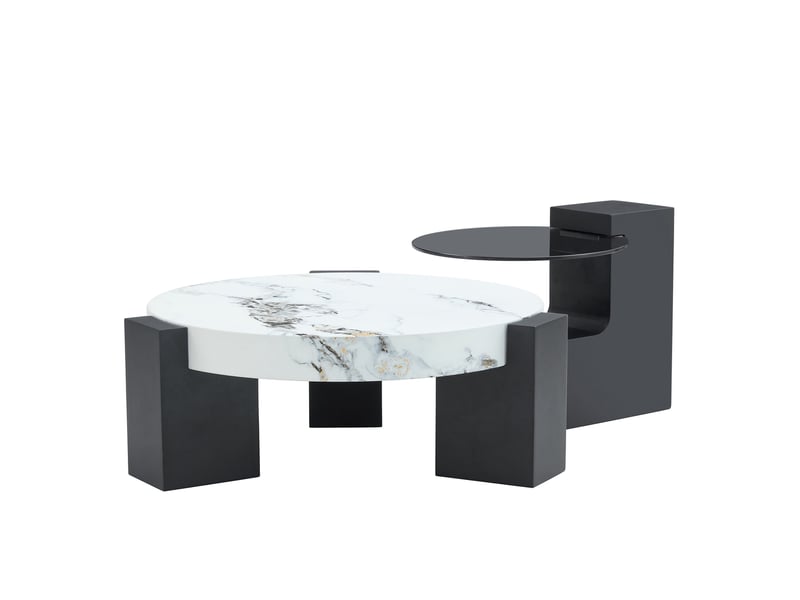  Table d'appoint rond 61×61×30 cm, mdf et verre, noir et blanc Fay Lum - Conforama A