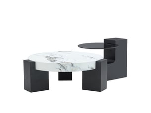 Table d'appoint rond 61×61×30 cm, mdf et verre, noir et blanc