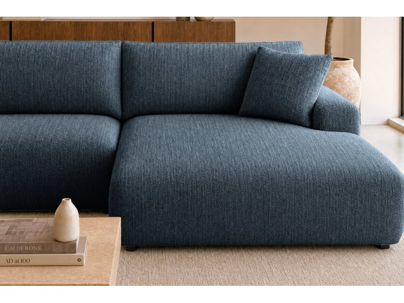  Elias - canapé d'angle convertible tissu chenille 3 places bleu gauche  - Conforama E