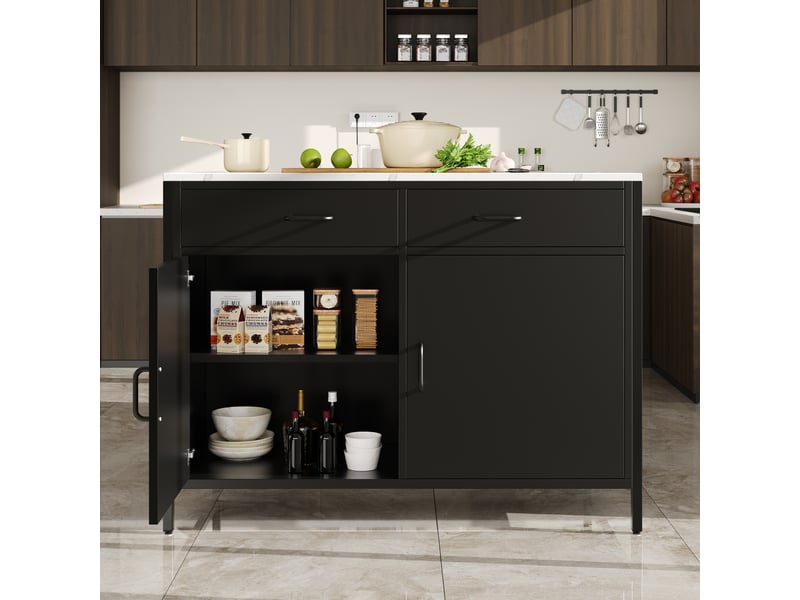  Ilot de cuisine 2 portes 2 tiroirs coloris noir Îlot de cuisine noir - Conforama D