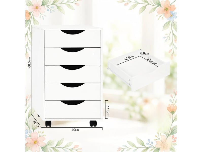  Caisson de rangement mobile à 5 tiroirs, 40x40x66,5 cm, blanc  - Conforama E