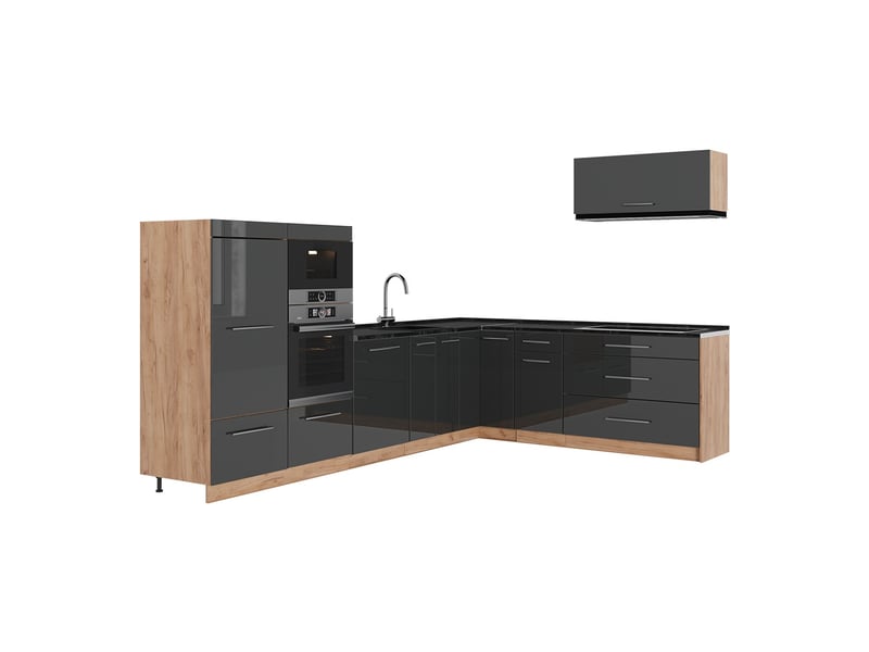 Vicco cuisine en angle, anthracite haute brillancechêne de force doré, 327x60cm, pt anthracite - Conforama A