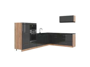 Vicco cuisine en angle, anthracite haute brillancechêne de force doré, 327 x 227 cm, pt anthracite