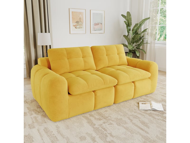  Canapé droit modulable 2 places en chenille jaune – 194 x 97 x 68 cm Fay Lum - Conforama D