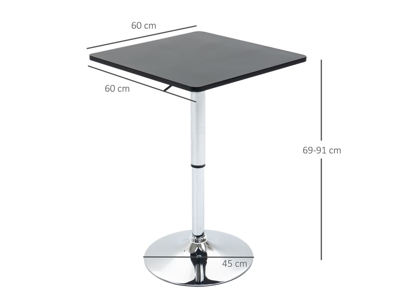  Table de bar réglable en hauteur, pivotante à 360°, pieds anti-rayures, base métallique stable, noirargent  - Conforama E