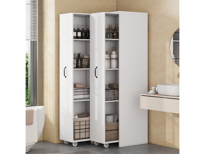  Bibliothèque coulissante - 51.5x41x158cm - meuble de rangement extensible à roulettes, 4 niveaux - blanc  - Conforama C