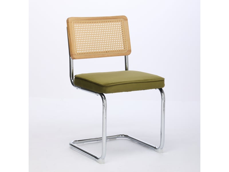  Lot de 2 chaises de salle à manger - 59x47x81cm - chaises porte-à-faux design breuer en rotin et assise velours - vert  - Conforama A