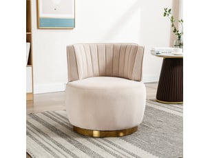 Fauteuil pivotant à 360° 62,5x62x69,5 cm, assise moelleuse velours, structure métal, canapé une place, beige et doré
