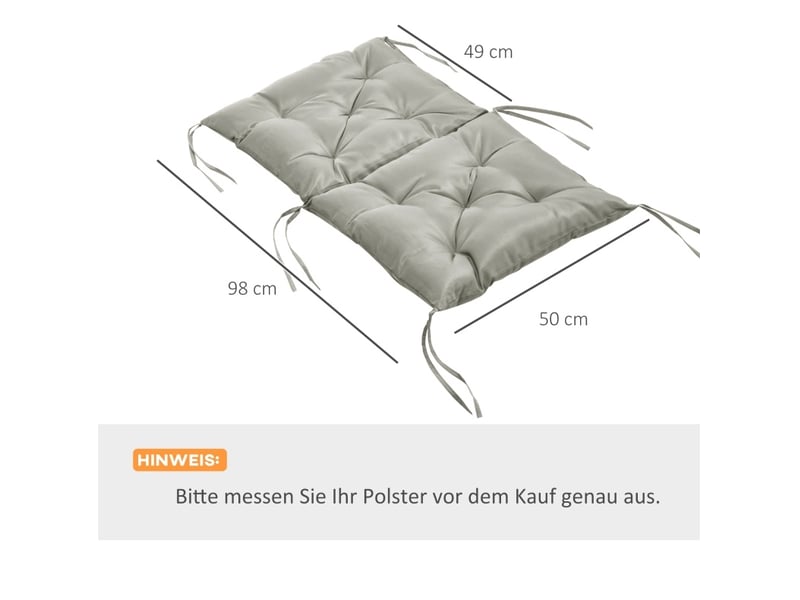  Lot de 2 coussin de chaise 98 x 50 x 8 cm – gris clair – liens de fixation, rembourrage confortable  - Conforama B