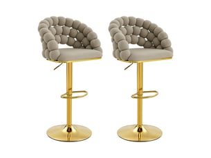Lot de 2 tabourets de bar réglables, tabourets dorés et gris avec dossier en velours et structure en métal