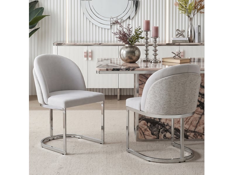  2 chaises d'appoint gris clair et argent, confortables et respirantes, style moderne, idéales pour restaurants, salons, cafés et autres lieux  - Conforama B