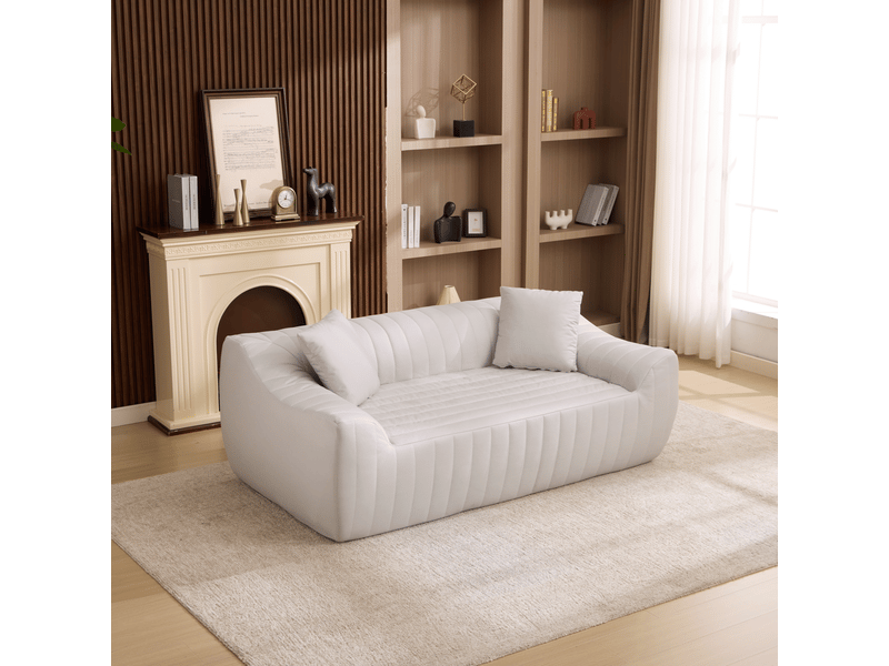  Canapé 2 places en tissu technique blanc, assise rembourrée en mousse pour salon et bureau  - Conforama B