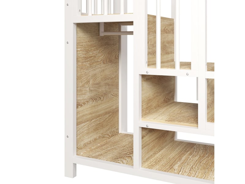  Lit mezzanine métal 90x200 cm tiroirs tringle vêtements garde-corps escalier rangement blanc sans matelas  - Conforama D